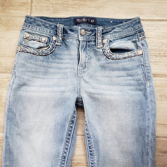 Miss Me Capri Jeans Women's Mid Rise Chunky Metallic Seams Light Wash 27 - Picture 3 of 12